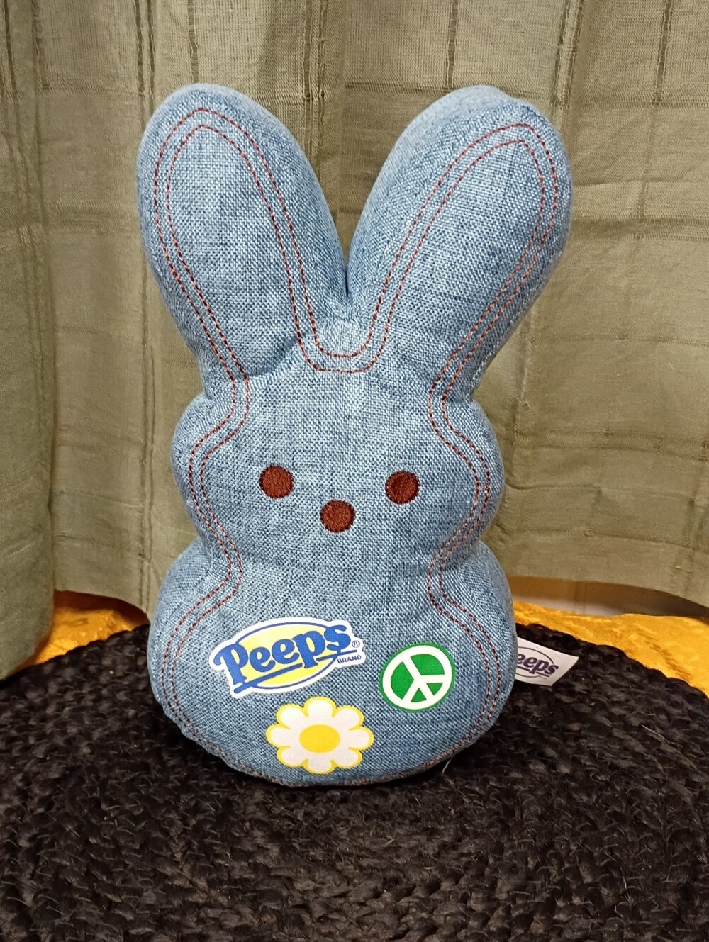 NWOT Peeps Blue Denim Peace And Love Plush Bunny Size 8"